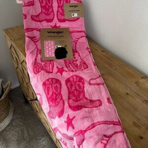 Wrangler Western Pink Beach Towel with Cowgirl Boots